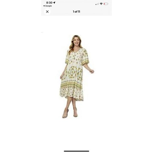 Fig & Flower Size Large Floral Print Linen Blend Short Sleeve Midi Dress Prairie - Picture 2 of 16